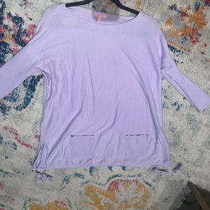 Lilly Pulitzer XS Lavender 3/4 Length Sleeve Sweater with Pockets and Puff Balls